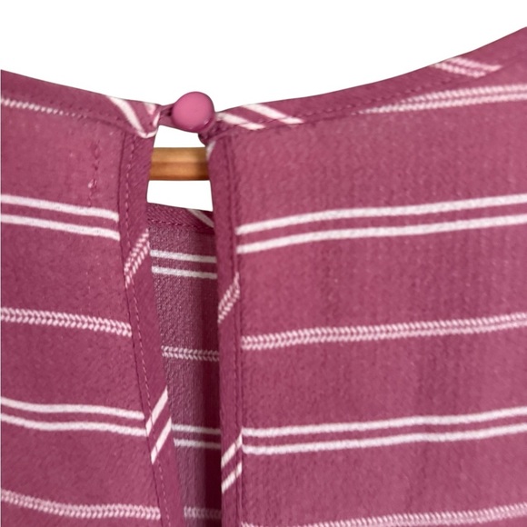 Monteau Women’s Pink White Striped Wide Leg Slit Jumpsuit Size L Short Sleeve - Picture 10 of 13